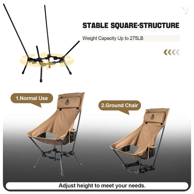 OneTigris Portable High Back Camping Chair for Outdoor Fishing Trekking BBQ Parties and Indoor Use