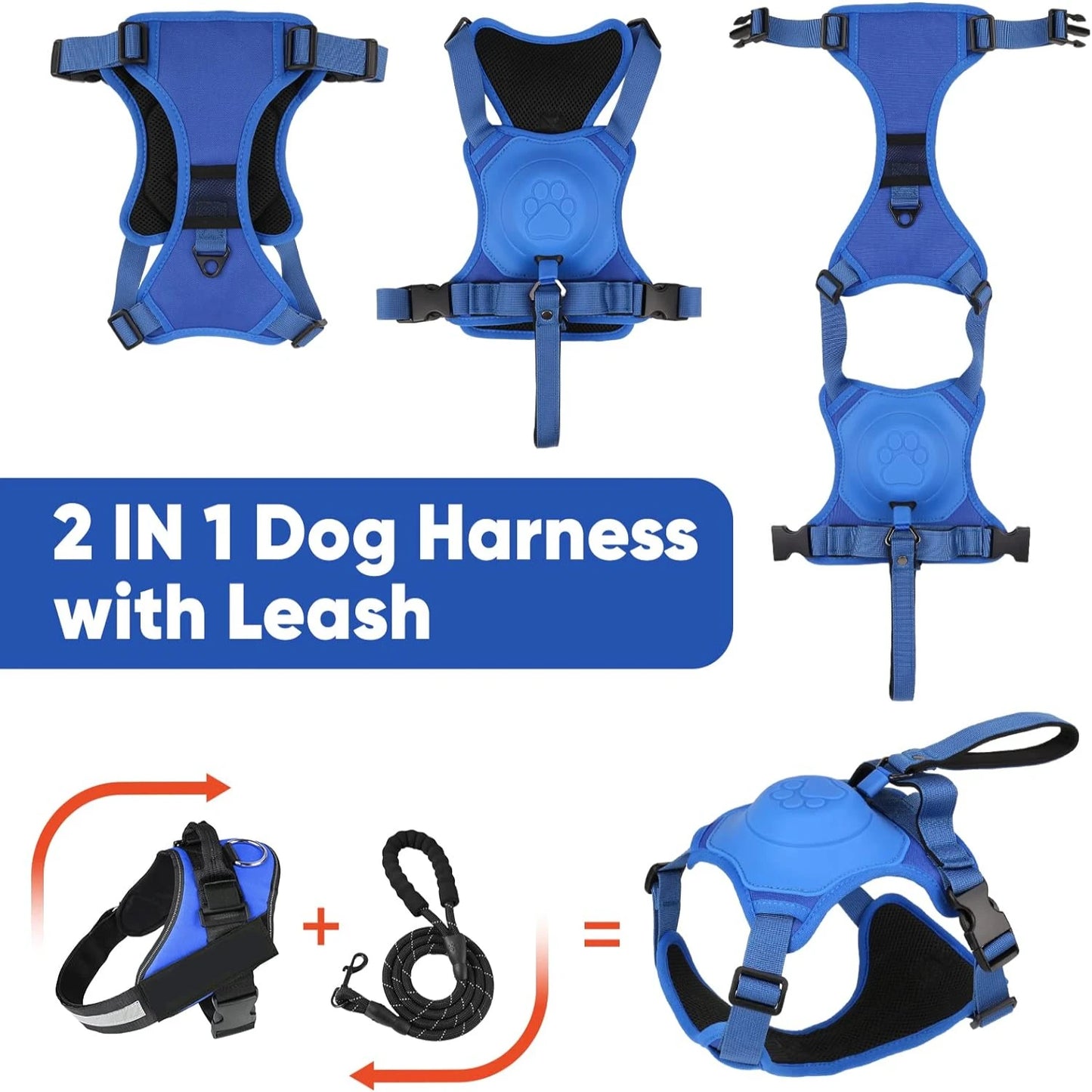 Adjustable Reflective Retractable No Pull Dog Harness for 15 to 33 Pounds Dogs Comfortable and Secure Walking Experience