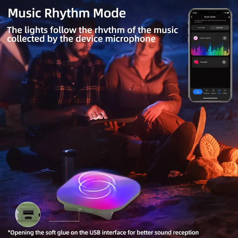Camping Lantern Rechargeable Smart Light Bluetooth Control by Tuya App Music Sync RGB LED Tent Lighting 13500mAh Outdoor 80W