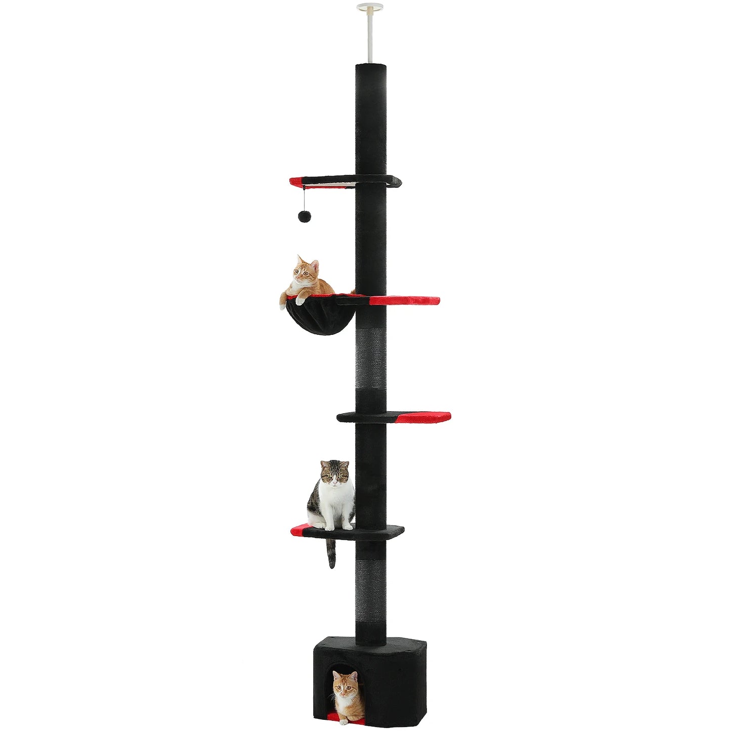 Adjustable Height Cat Tree for Indoor, Floor to Ceiling Cat Tower with Scratching Posts, Cat Condo, Hammock and Dangling Balls