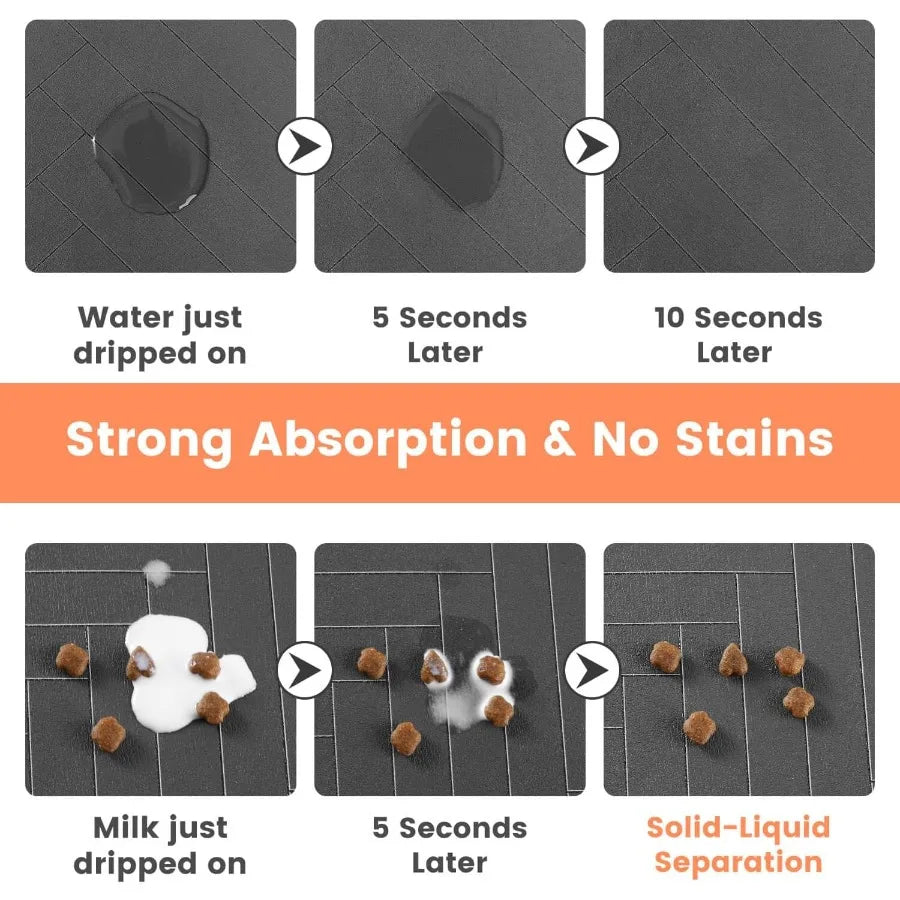 Absorbent Pet Feeding Mat with Waterproof Rubber Backing for Dog and Cat Food and Water Bowls QuickDry Striped Dark Gray Mat 12