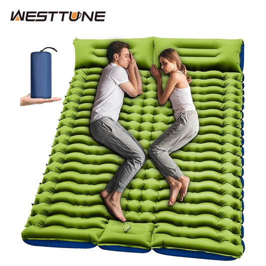 Westtune Double Sleeping Pad 4 Inch Thick for 2 Person with Pillow Built in Foot Pump Inflatable Mattress for Backpacking and Hiking