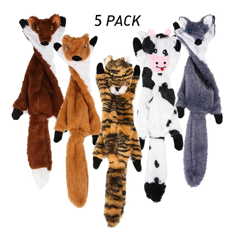 5 Pieces Funny Simulated Animal No Stuffing Dog Toy Set Durable Plush Squeaky Chew Toys for Dogs