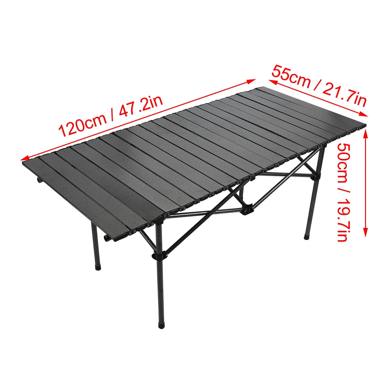 Folding Camping Table 47.24in Black Multi Functional Carbon Steel Portable Roll Up Outdoor Table with Carrying Bag for Outdoor