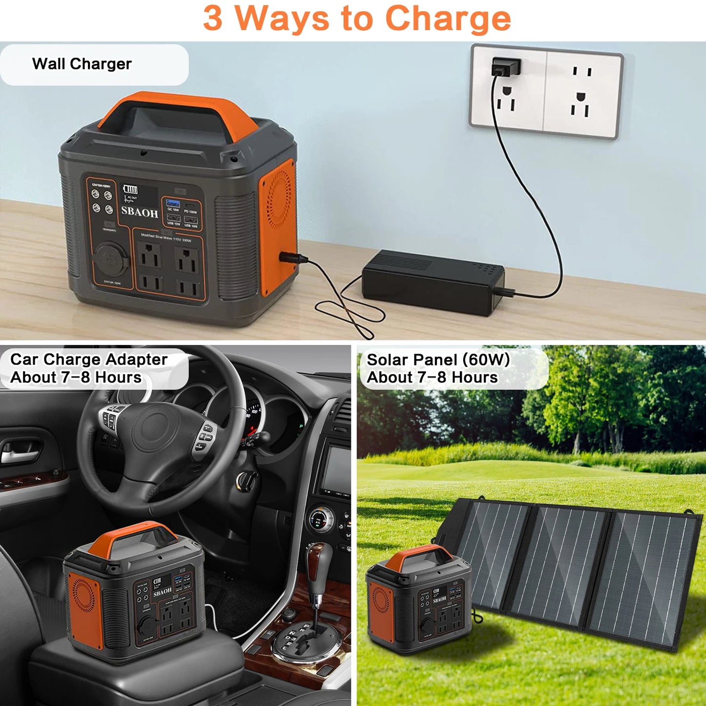 Portable Power Station 300W 296Wh Solar Generator with Quick Charge 110V AC Outlets DC Ports and LED Flashlight Lithium Battery