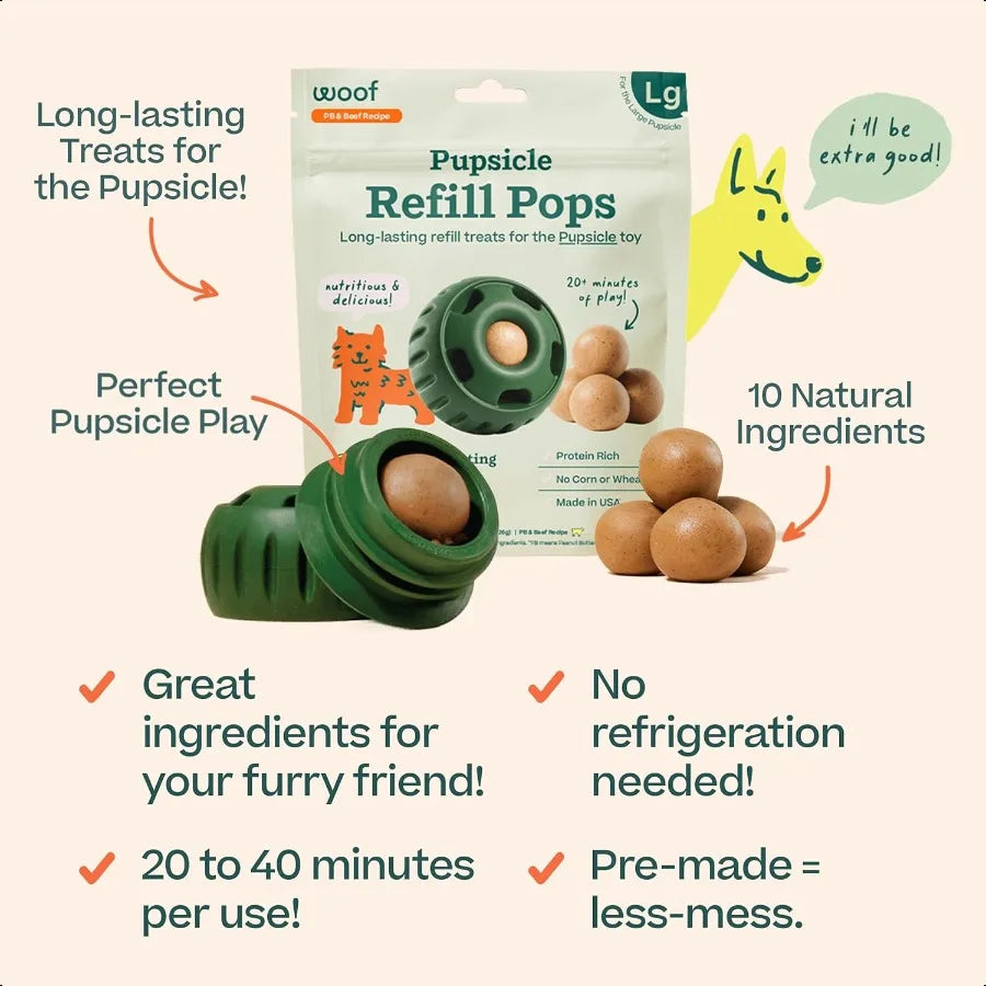 Pupsicle Refill Pops LowM Dog Snacks with Peanut Butter and Beef Dog Treats Long Lasting Large Pops 7 Count