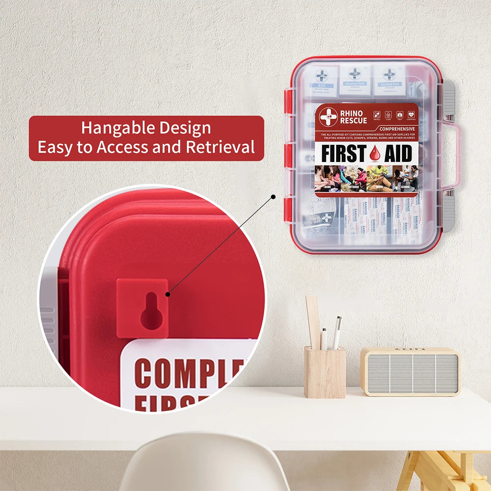 Rhino Rescue 350 Pieces OSHA All Purpose First Aid Kit Home and Office Medical Supplies for Emergency and School