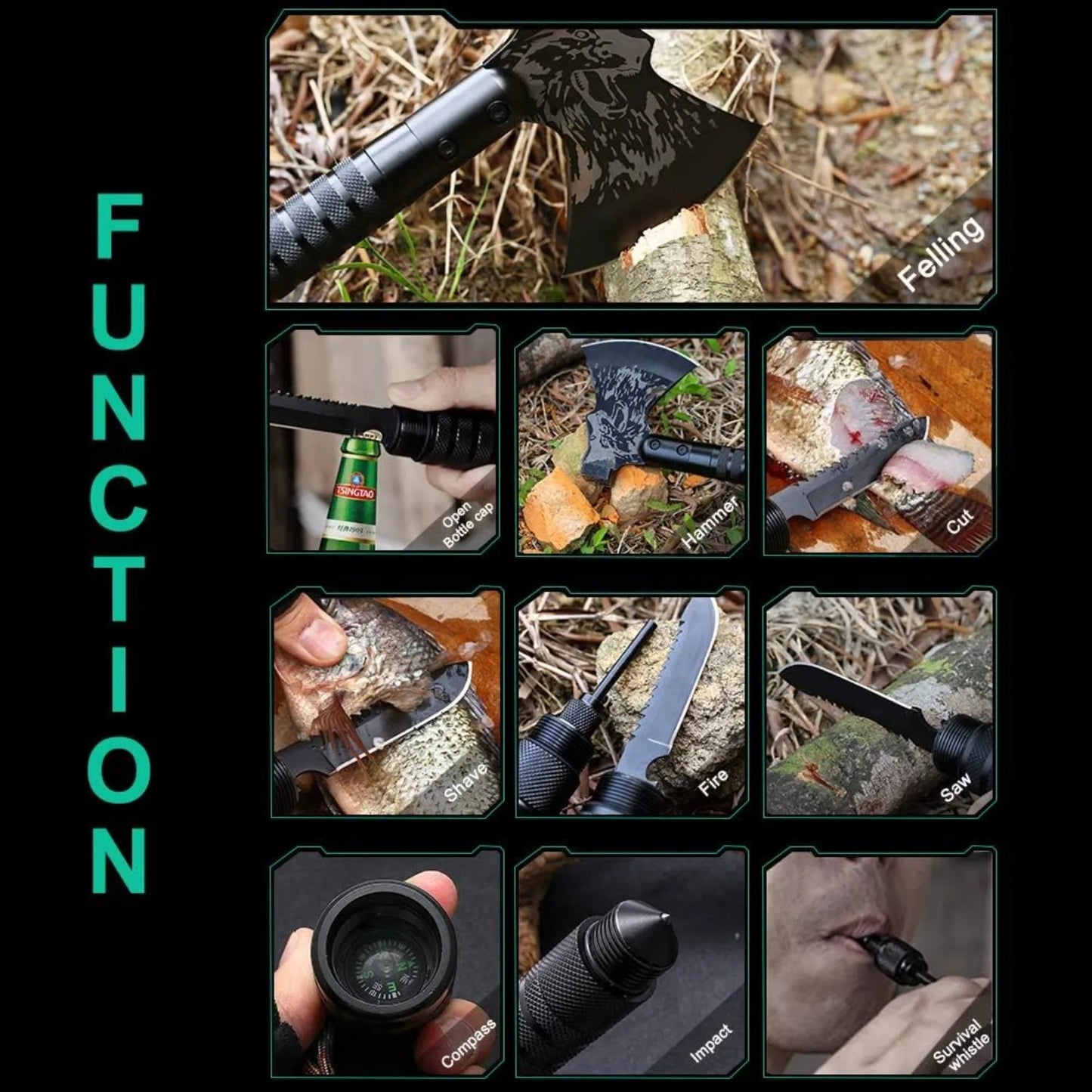 Tactical Folding Survival Axe with Hammer and Nylon Sheath Multifunctional Camping Hatchet for Hiking Hunting and Outdoor Survival Gear