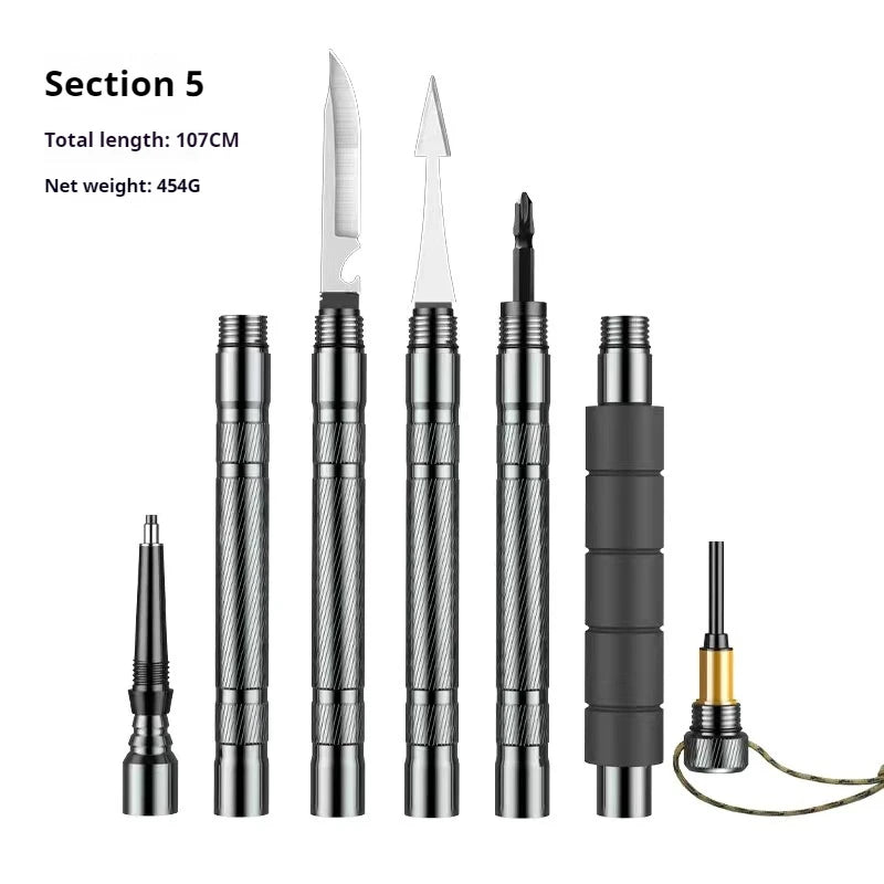 Lightweight Tactical Hiking Poles Adjustable Length 42.1 Inches Aluminum Alloy 6 In 1 Multi Tool with Knife Compass and Non Slip Base