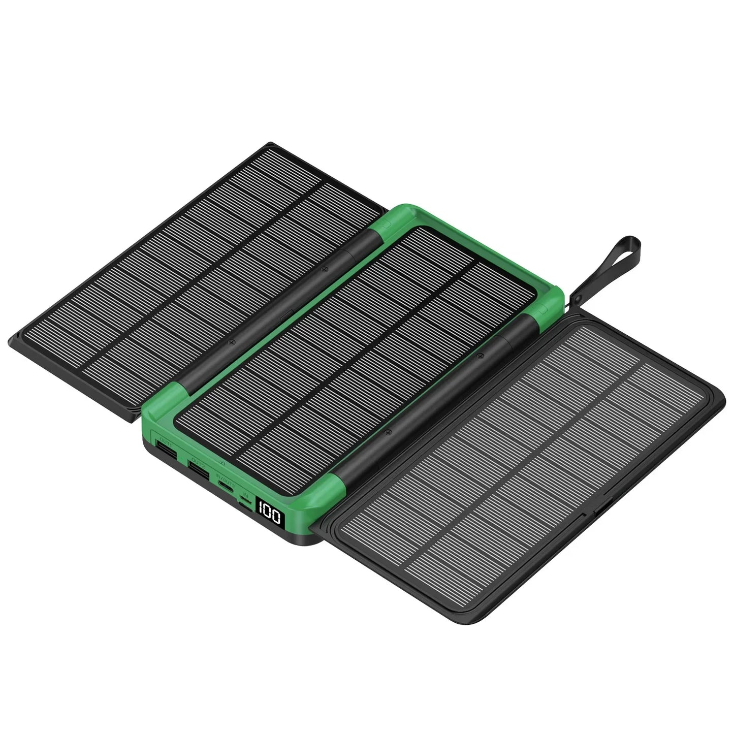 Folding Solar Power Bank 20000mAh for iPhone 15 14 13 Huawei Xiaomi with 3 Solar Panels Qi Wireless Charger