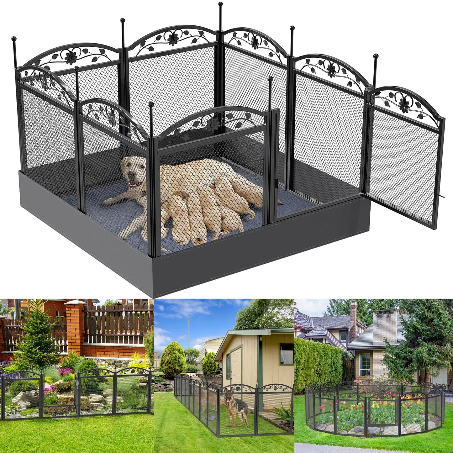 Dog Playpen Fence Detachable Play Pen Exercise Puppy Kennel Cage 8 Panels with Waterproof Pad