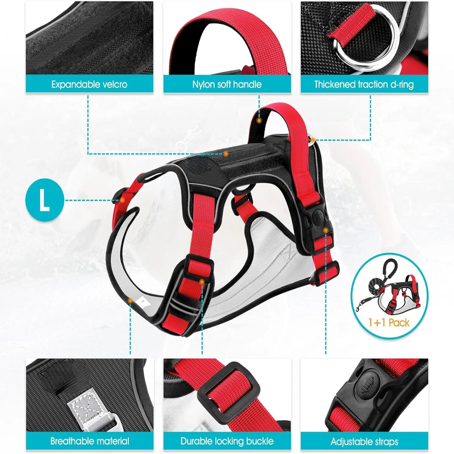 Reflective No Choke Pet Vest Set with Easy Control Handle for Medium Small Large Dogs Heavy Duty Harness and Free Leash