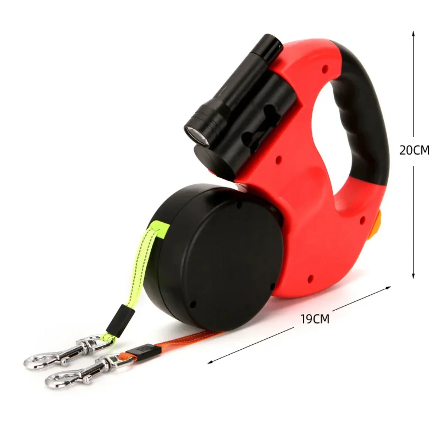 Durable Double Dog Leashes Automatic Retractable Nylon Lead Extension Puppy Walk Roulette with Light Fidget Toy Poop Bag Case
