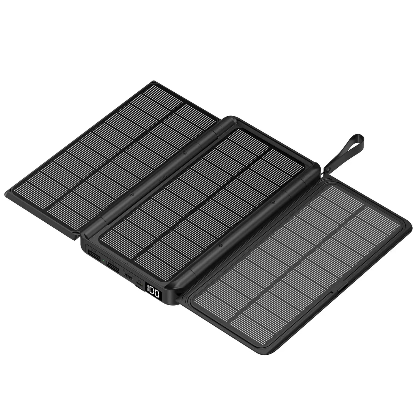 Folding Solar Power Bank 20000mAh for iPhone 15 14 13 Huawei Xiaomi with 3 Solar Panels Qi Wireless Charger