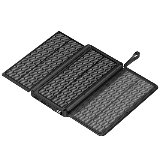 Folding Solar Power Bank 20000mAh for iPhone 15 14 13 Huawei Xiaomi with 3 Solar Panels Qi Wireless Charger