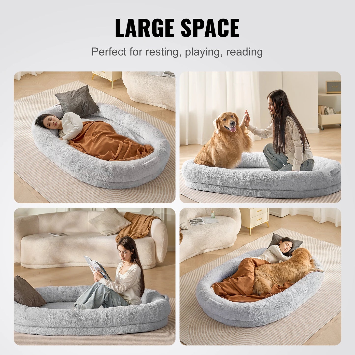 SucceBuy Adult Human Size Dog Bed With Orthopedic Foam Grey