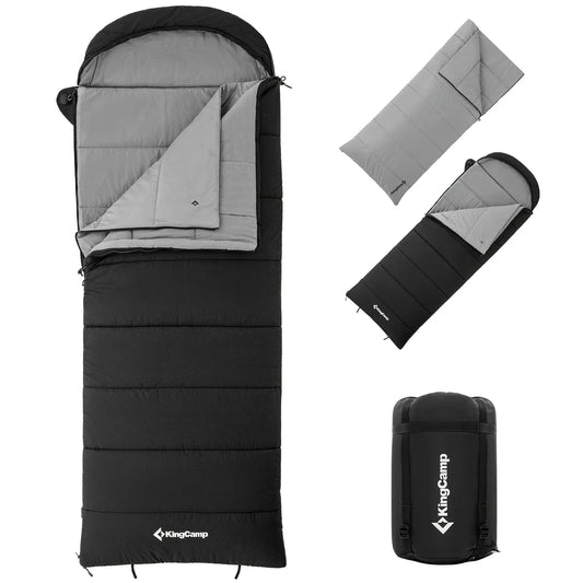 KingCamp 3 in 1 Envelope Hooded Sleeping Bag Detachable Flexible Double Blanket All Season Camping Hiking