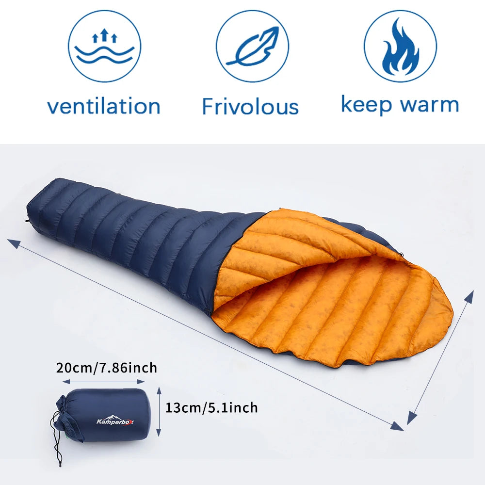 Kamperbox Ultralight Down Sleeping Bag for Camping Outdoor Use Comfortable Temperature Scale 5 to 0 Degrees