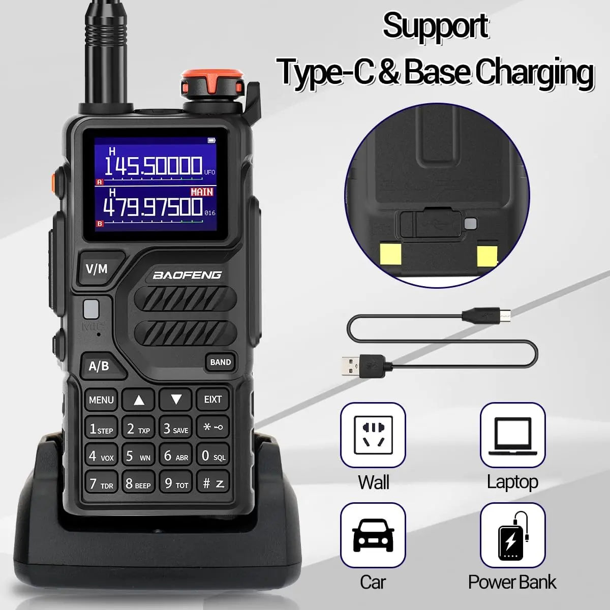 Baofeng UV-K5 Plus Walkie Talkie Multi Band 8W Wireless Copy Frequency 999 Channels NOAA FM Type C Long Range Two Way Ham Radio