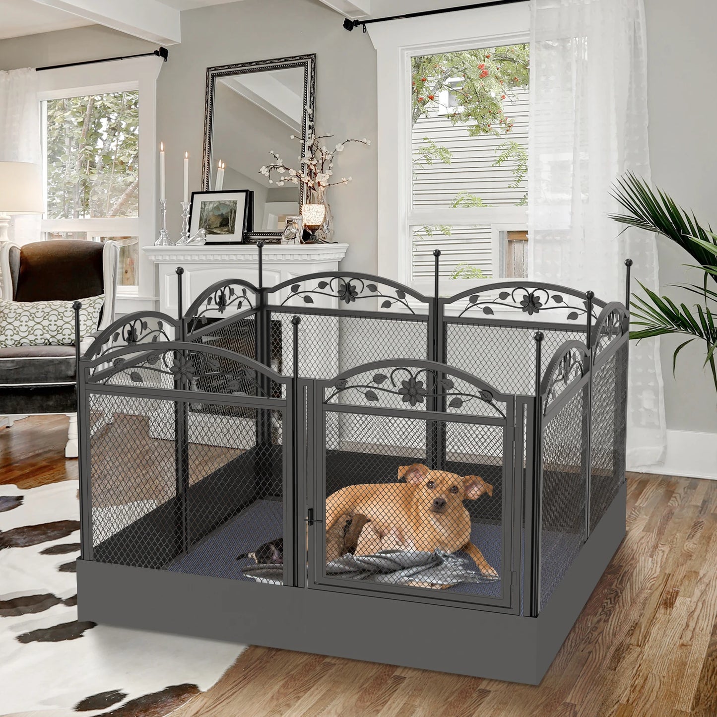Dog Playpen Fence Detachable Play Pen Exercise Puppy Kennel Cage 8 Panels with Waterproof Pad