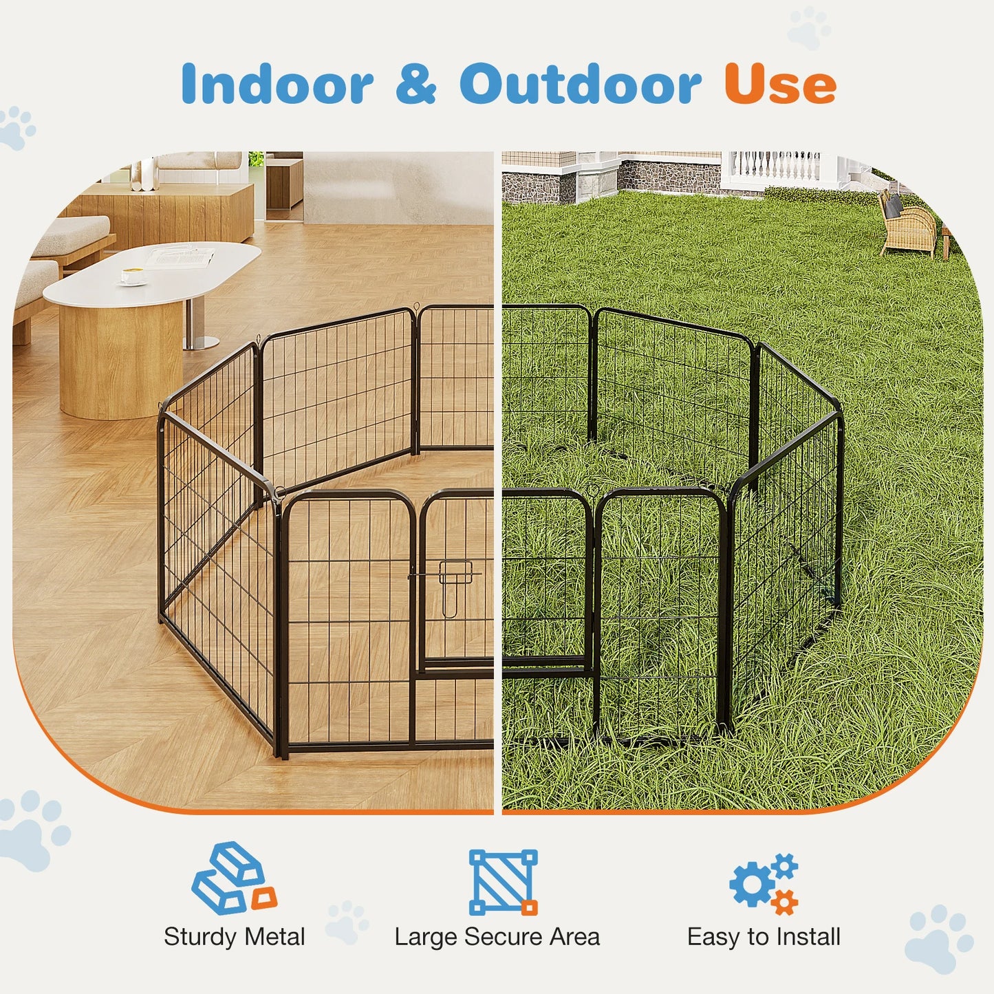 JHK 8 Panel Heavy Duty Dog Playpen Indoor Outdoor Pet Fence with Doors Metal Dog Pen for Exercise and Camping