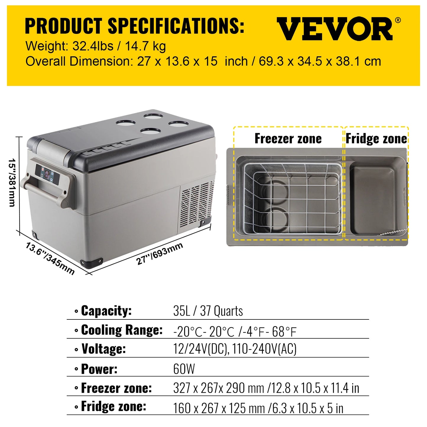 SucceBuy 20L 22L 35L 45L 55L Car Refrigerator Mini Fridge Freezer Portable Compressor Cooler DC 110-240V Ice Box for Camping Rechargeable Battery