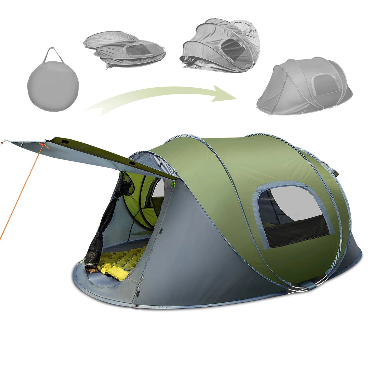 3 to 4 People Outdoor Throw Open Tent Automatic Pop Up Waterproof Family Tent for Camping and Hiking
