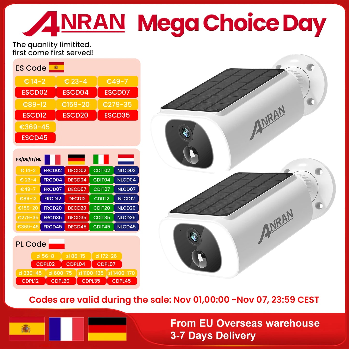 ANRAN 2/3/4 PCS Outdoor Wireless WIFI Camera 2.4G 3MP Battery Solar Security Camera Floodlight Color Night Vision Local Alarm