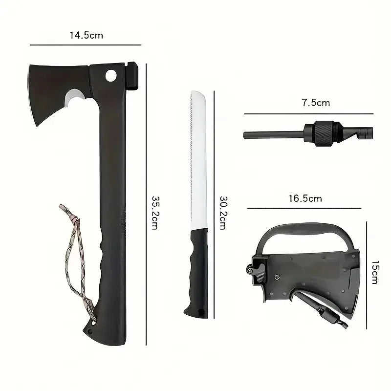 Camping Hand Axe And Survival Gear Lightweight Hatchet With Nested Serrated Wood Saw Knife And Magnesium Fire Starter Tool
