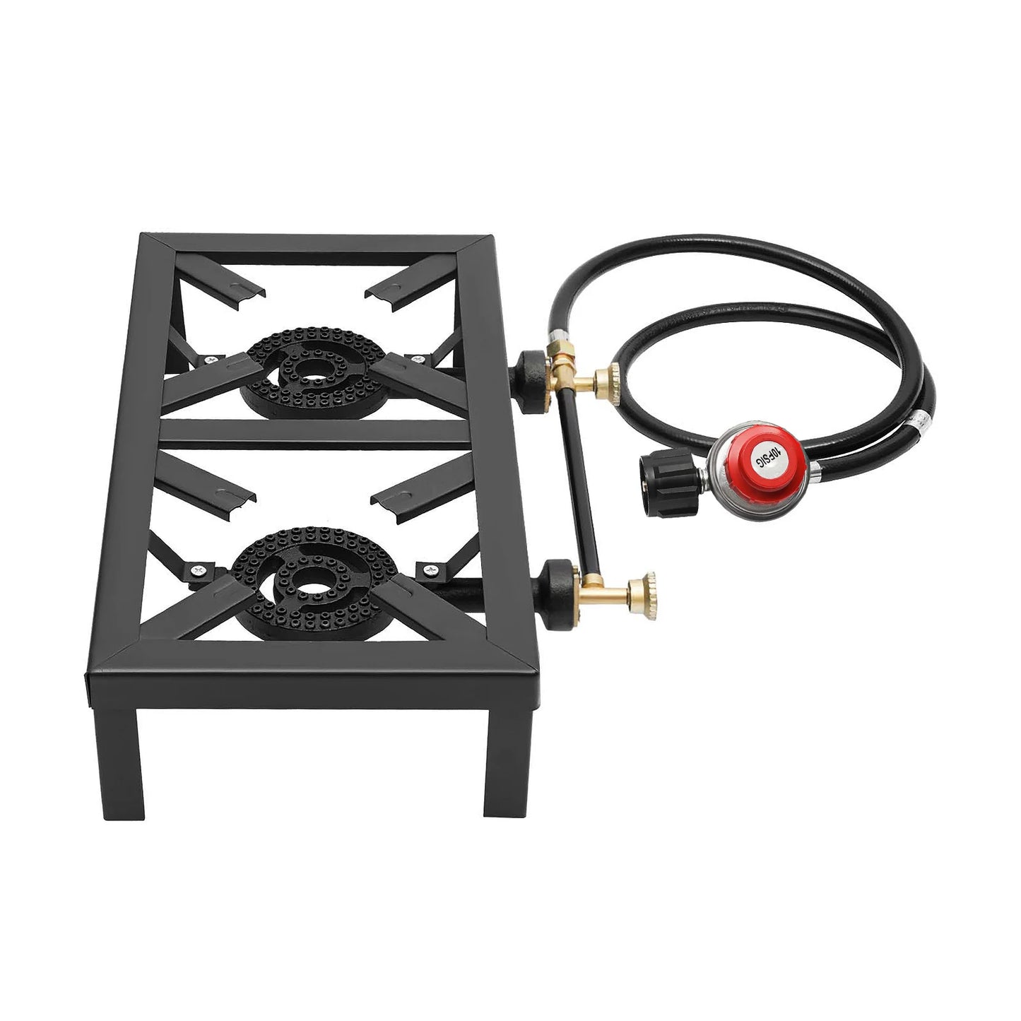 Portable Camping Gas Stove Outdoor Double Burner Propane Cooker with Adjustable Regulator Hose