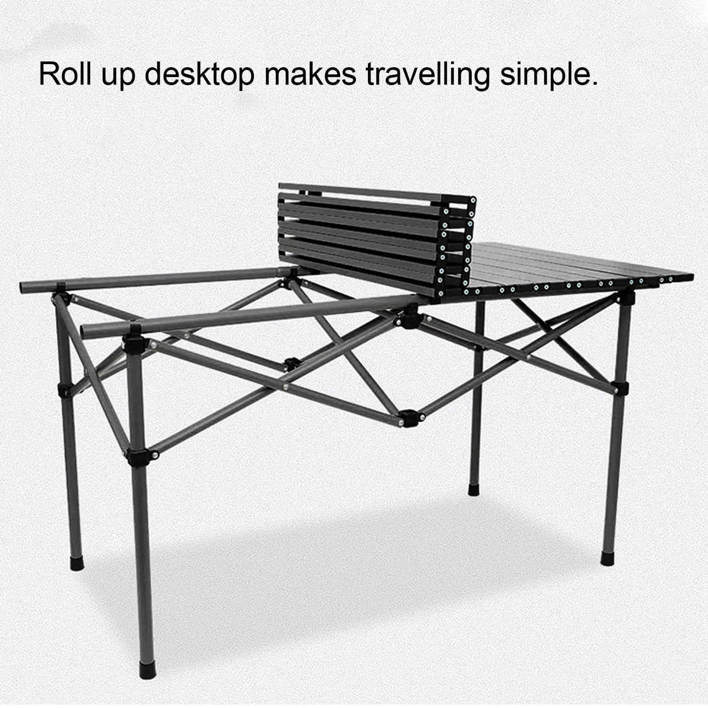 Folding Camping Table 47.24in Black Multi Functional Carbon Steel Portable Roll Up Outdoor Table with Carrying Bag for Outdoor