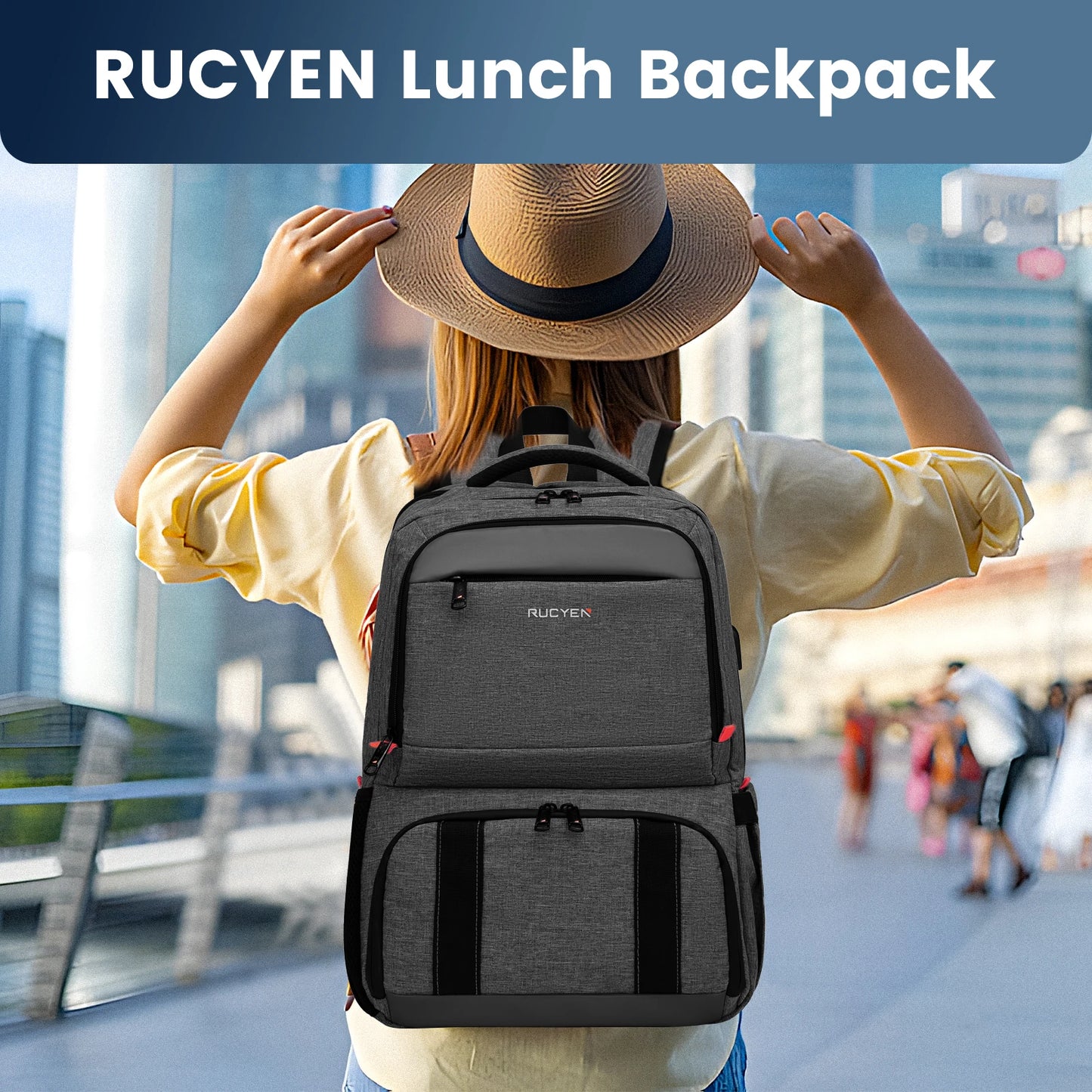 Insulated Backpack Lunch Bag Durable Waterproof Leak Proof Cooler Case for Camping with USB Port