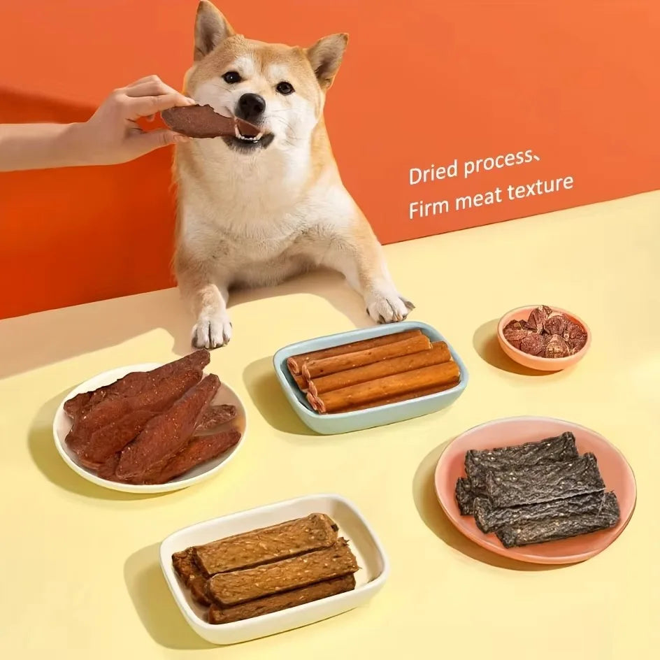 Natural Jerky Dog Treats Chewable Protein Snacks with Chicken Turkey Salmon Beef Duck Dental Health Treats for All Dog Sizes