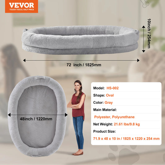 SucceBuy Adult Human Size Dog Bed With Orthopedic Foam Grey