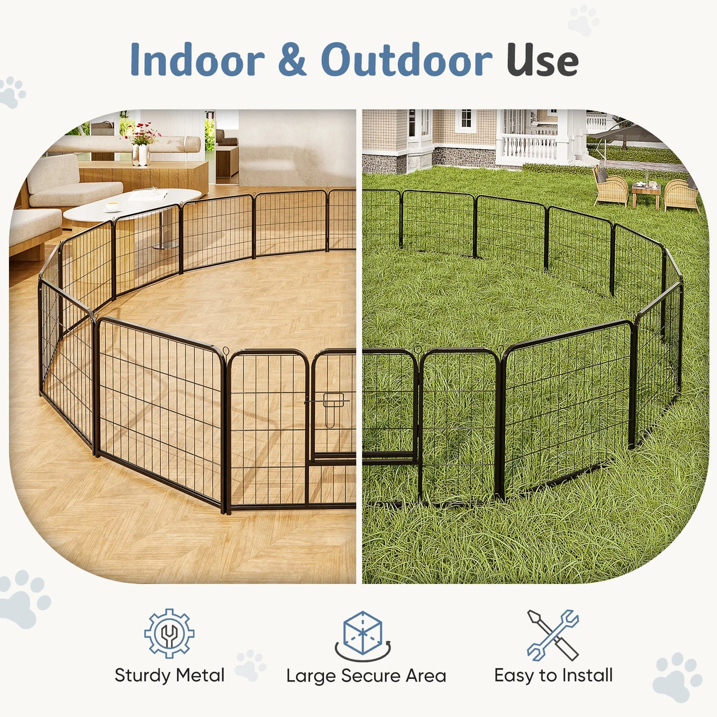 JHK 16 Panel Dog Playpen Indoor Pet Fence Exercise Yard Gate Heavy Duty Metal Dog Pen with Doors for Camping Outdoor