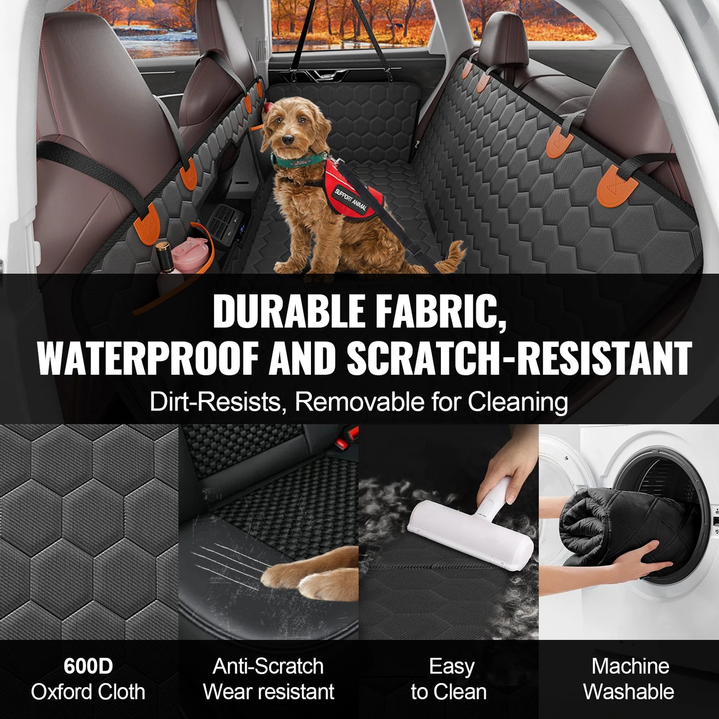 Vevor Back Seat Extender Dog Car Seat Cover with Mesh Window and Storage Pocket for Dogs Supports 350 Pounds Hammock Style
