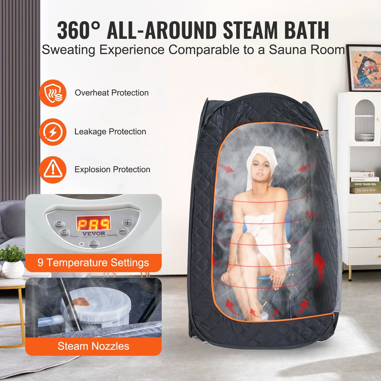 SucceBuy Compact Portable Steam Sauna Tent 1200 Watt Therapeutic  for Detox Relaxation Time Remote Control Personal  for Home