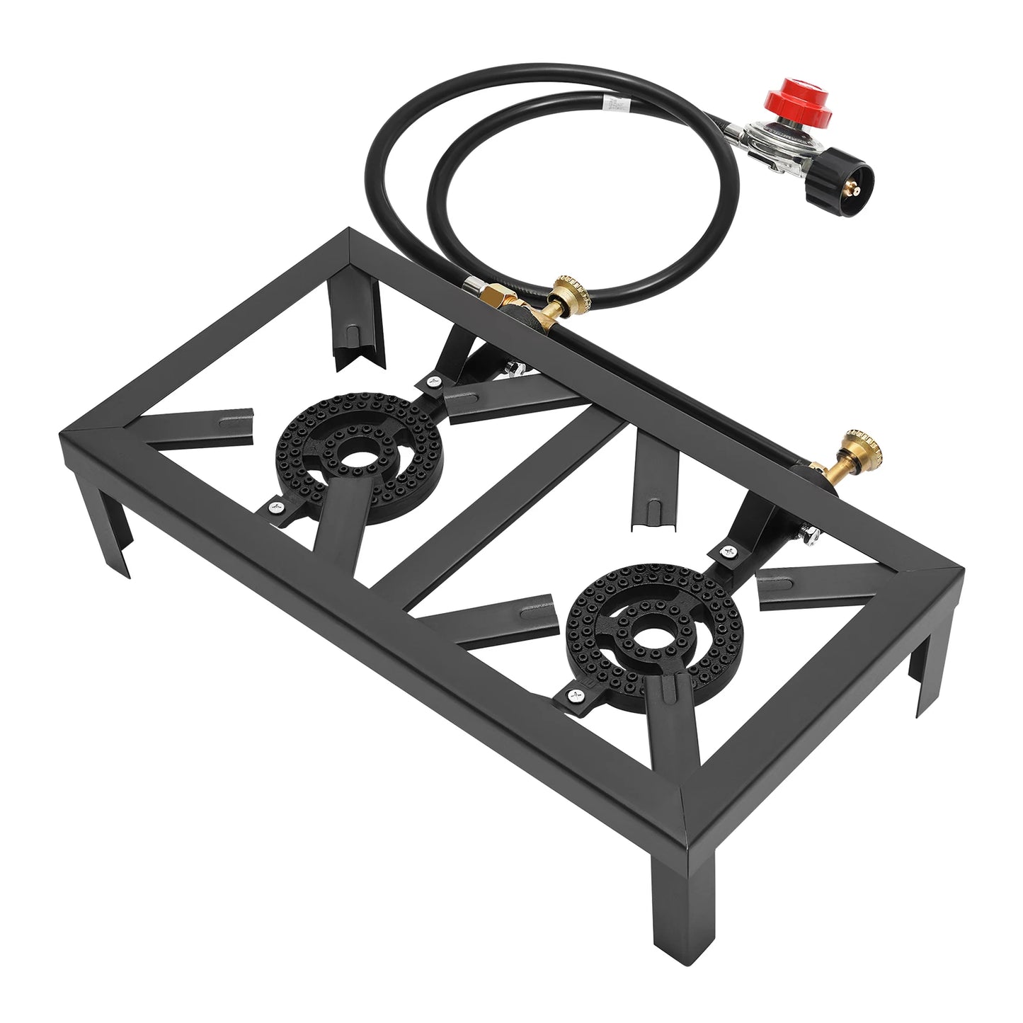 Portable Camping Gas Stove Outdoor Double Burner Propane Cooker with Adjustable Regulator Hose