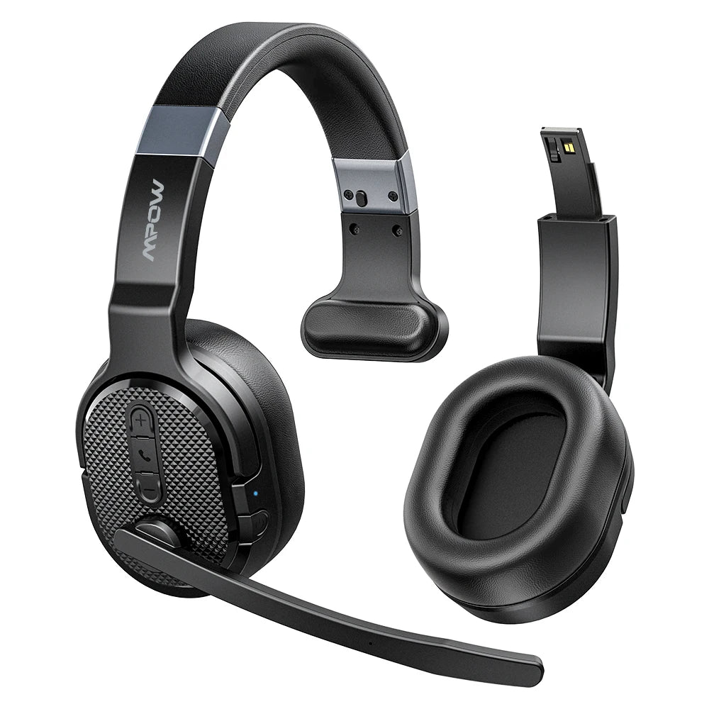 Mpow E65 2 in 1 Wireless Headphones Bluetooth 5.3 Dual Single Office Headset with Microphone and Mute Switch 35 Hours for Trucker Driver