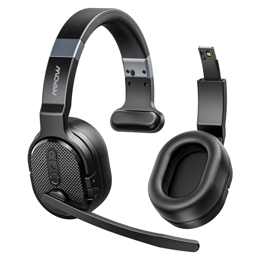 Mpow E65 2 in 1 Wireless Headphones Bluetooth 5.3 Dual Single Office Headset with Microphone and Mute Switch 35 Hours for Trucker Driver