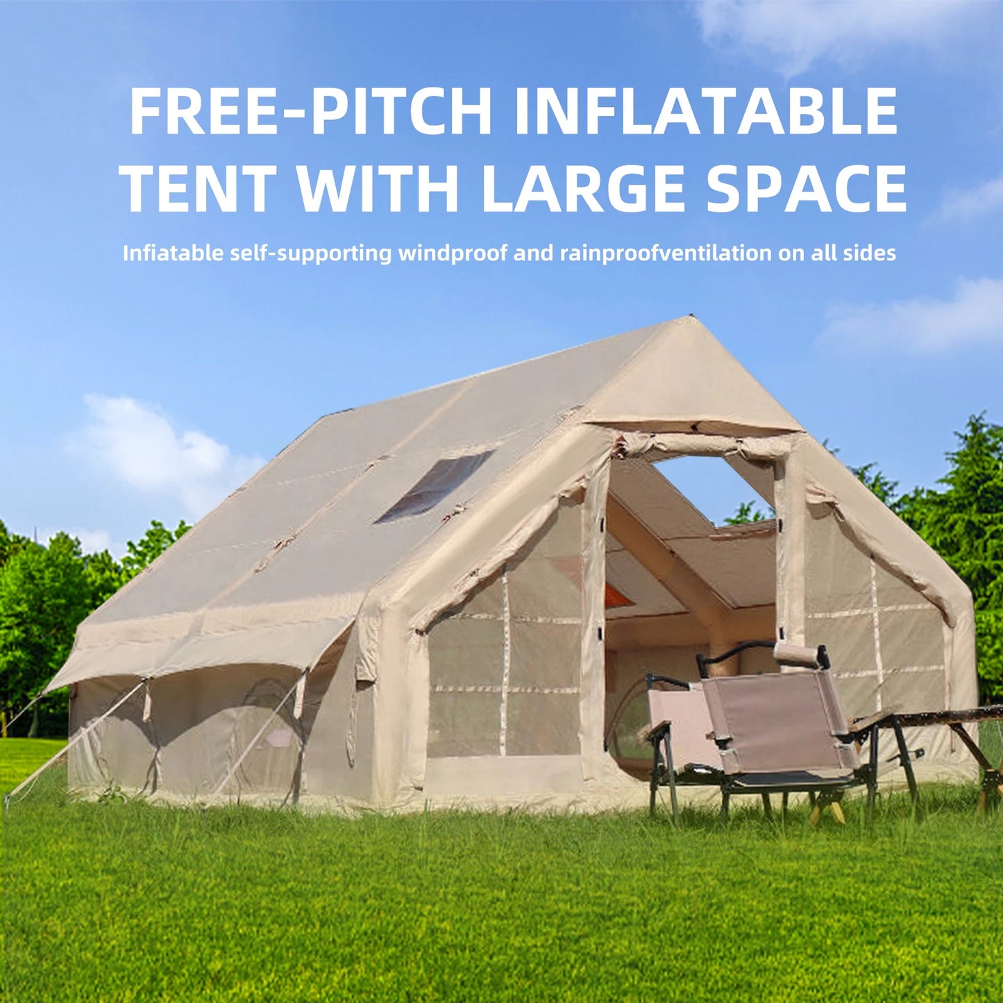 Inflatable Camping Tent with Hand Pump Large Easy Setup Portable 129 Square Feet for 8 Plus Users