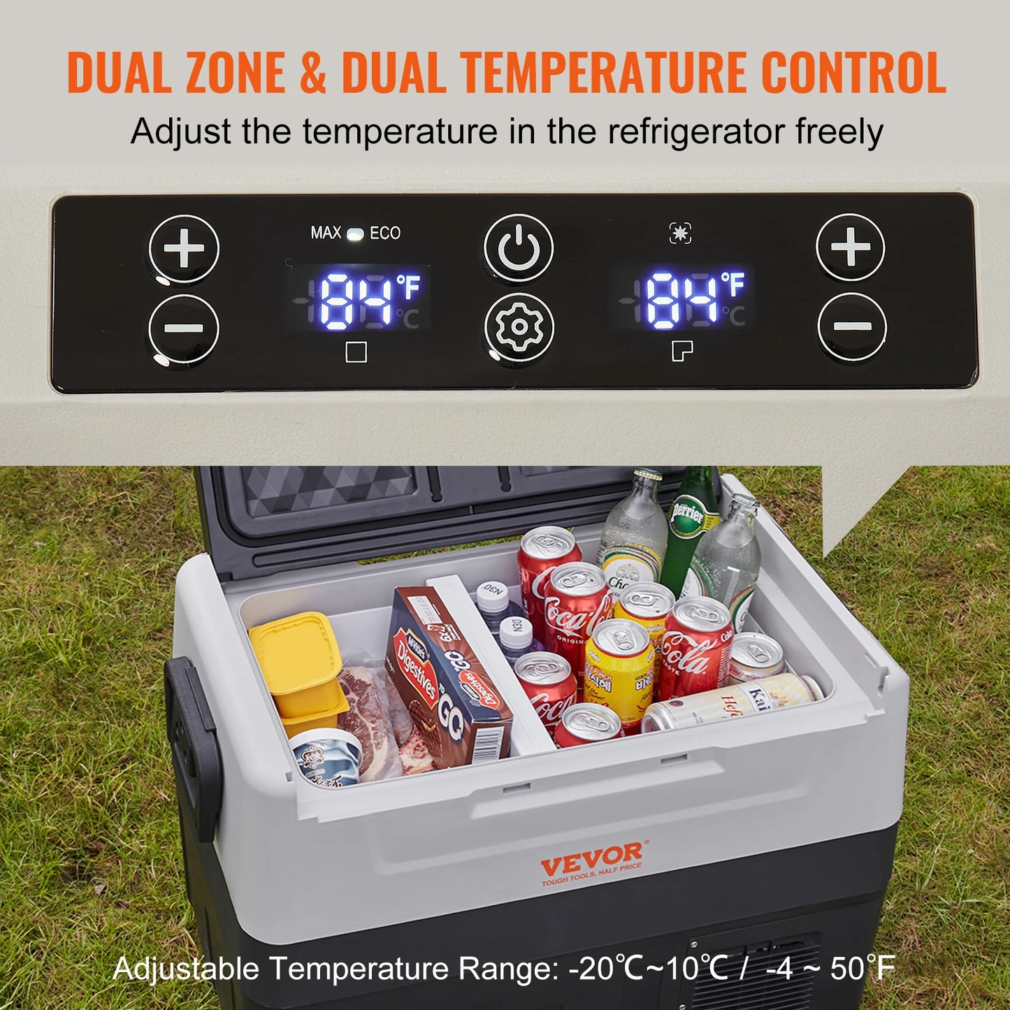 VEVOR Portable Foldable Handle Car Refrigerator 35L 45L 55L with Wheel Compressor Freezer for Camping Picnics Travel and Home