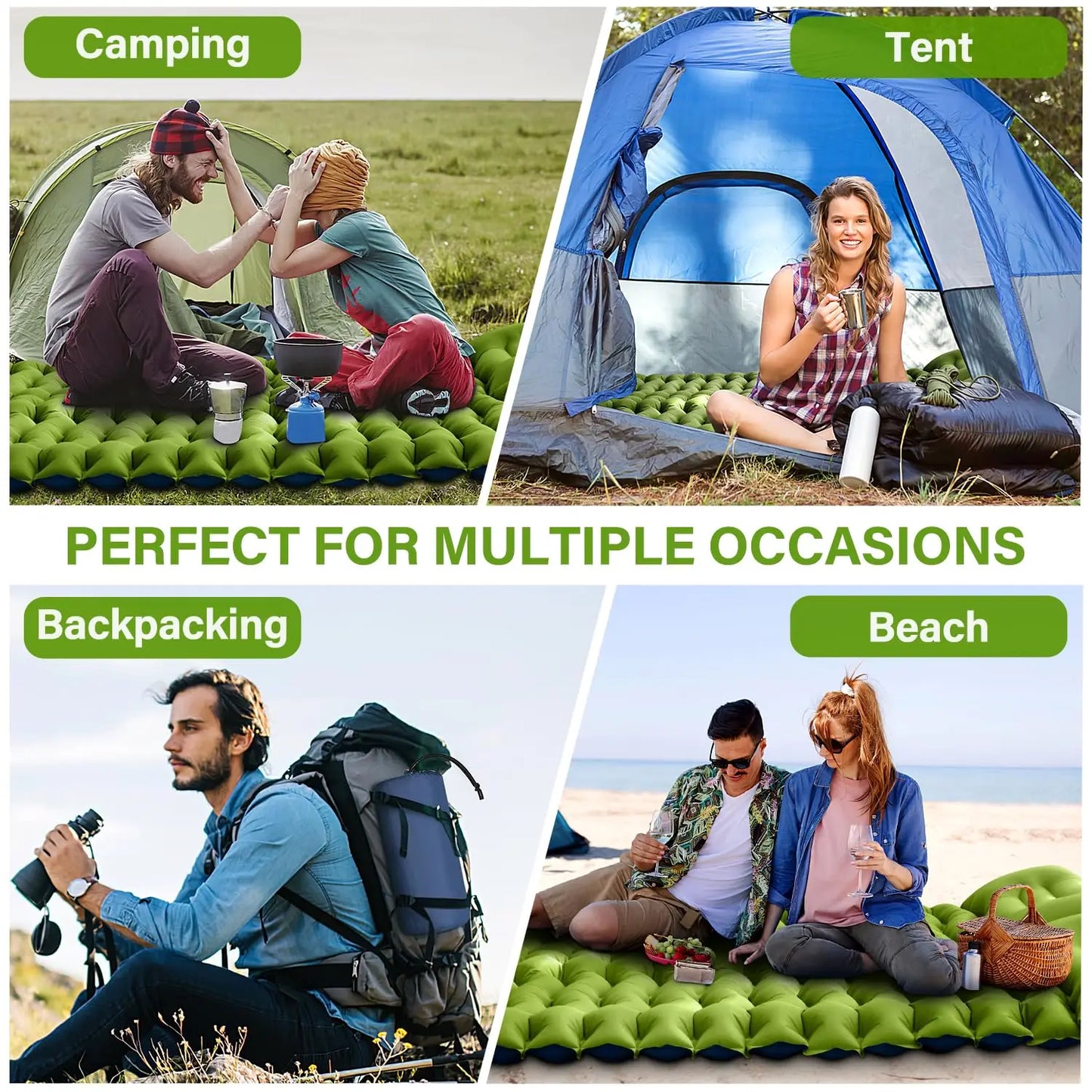 Westtune Double Sleeping Pad 4 Inch Thick for 2 Person with Pillow Built in Foot Pump Inflatable Mattress for Backpacking and Hiking