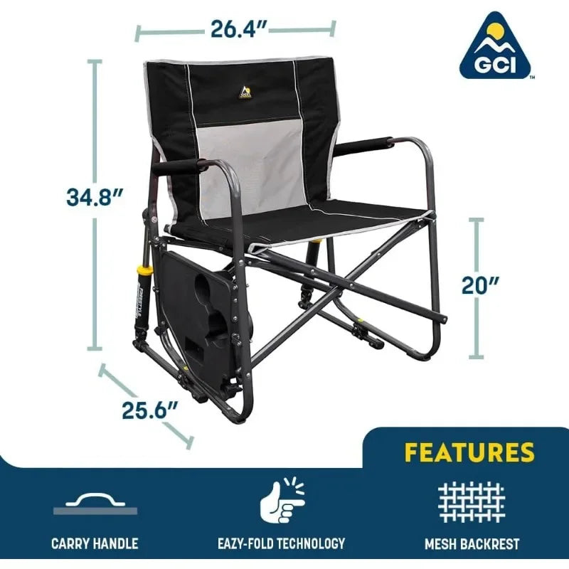 GCI Outdoor Freestyle Rocker XL with Side Table Portable Folding Rocking Chair with Solid Durable Armrests