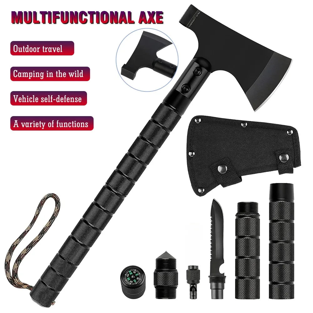 Carbon Steel Multi functional Battle Axe Portable Survival Axe Tool for Outdoor Camping, Hunting, and Emergency Situations