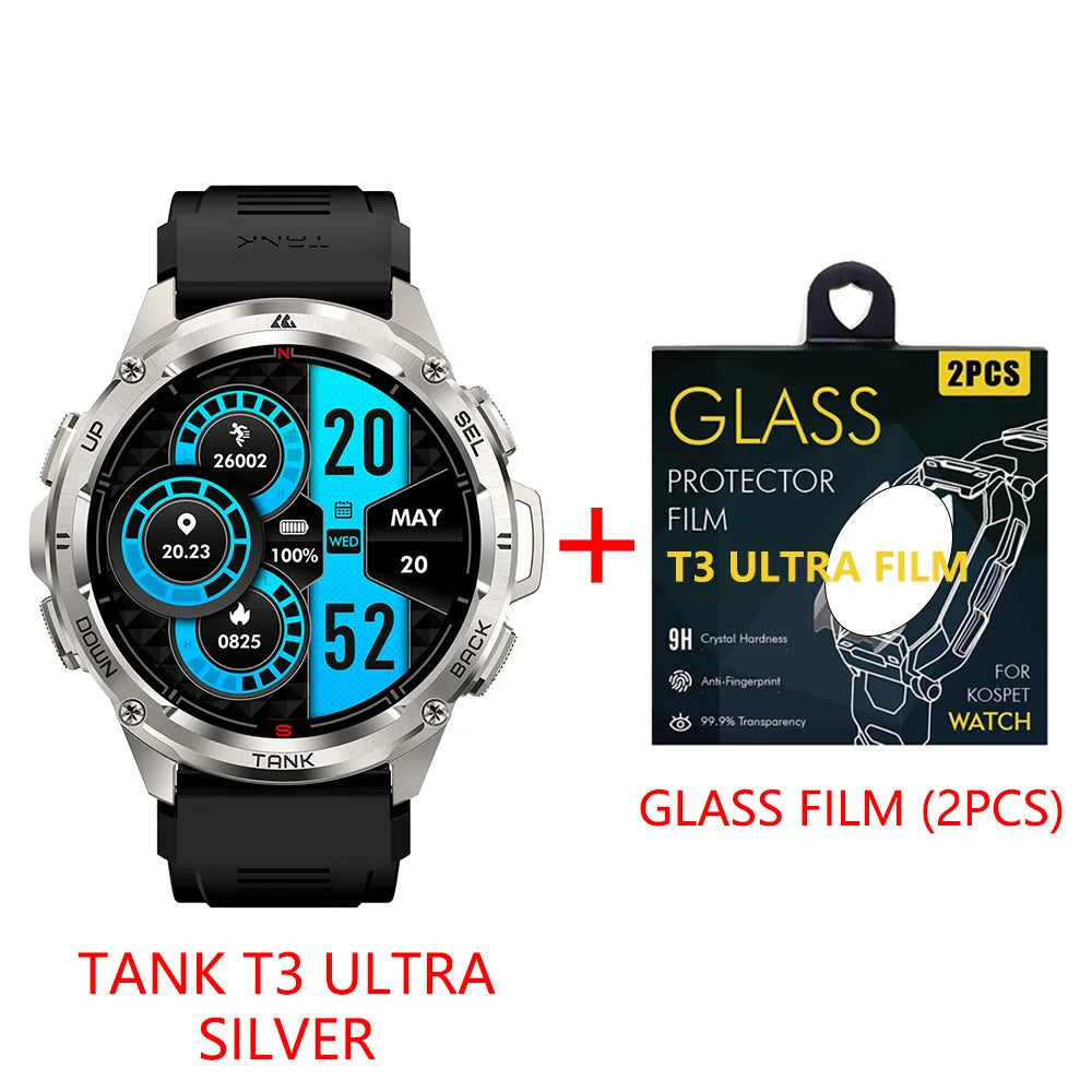 KOSPET Tank T3 Ultra GPS Smart Watch For Men with Altimeter Compass Barometric 470mAh Battery 60 Days Bluetooth Call and IP69K Waterproof