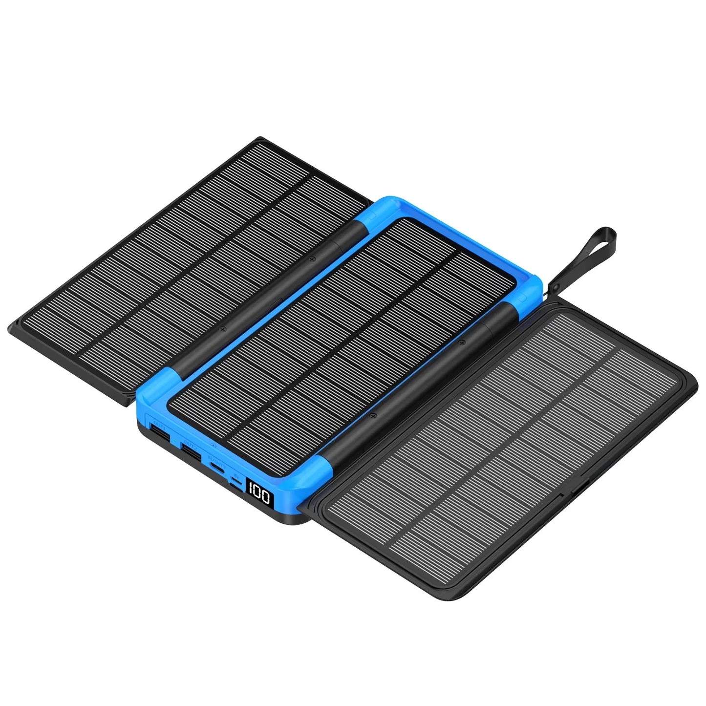 Folding Solar Power Bank 20000mAh for iPhone 15 14 13 Huawei Xiaomi with 3 Solar Panels Qi Wireless Charger