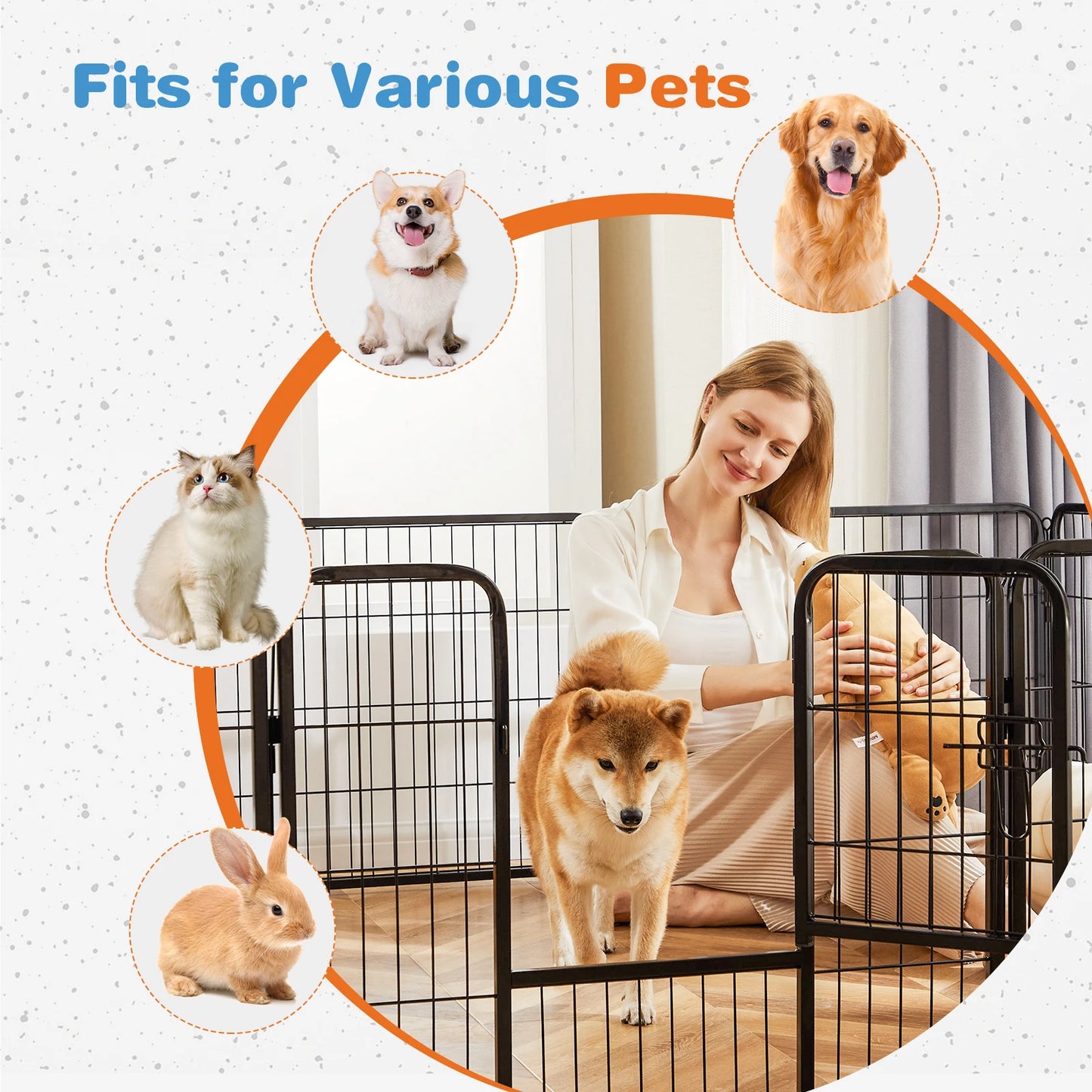JHK 8 Panel Heavy Duty Dog Playpen Indoor Outdoor Pet Fence with Doors Metal Dog Pen for Exercise and Camping
