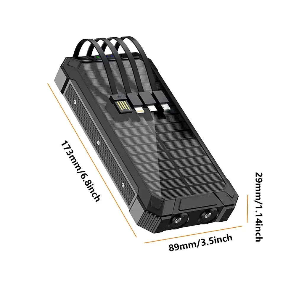 Solar Mobile Power Bank Portable Wireless Fast Charging 10000mAh 4USB Ports Compatible with iPhone Xiaomi Huawei with 2 LED Lights