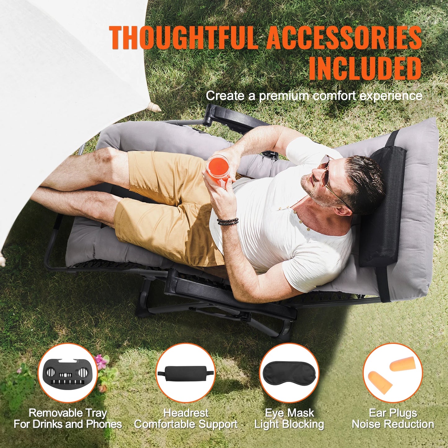 VEVOR Zero Gravity Recliner Lounge Chair Adjustable Anti Gravity Chair with Cushion Footrest and Cupholder